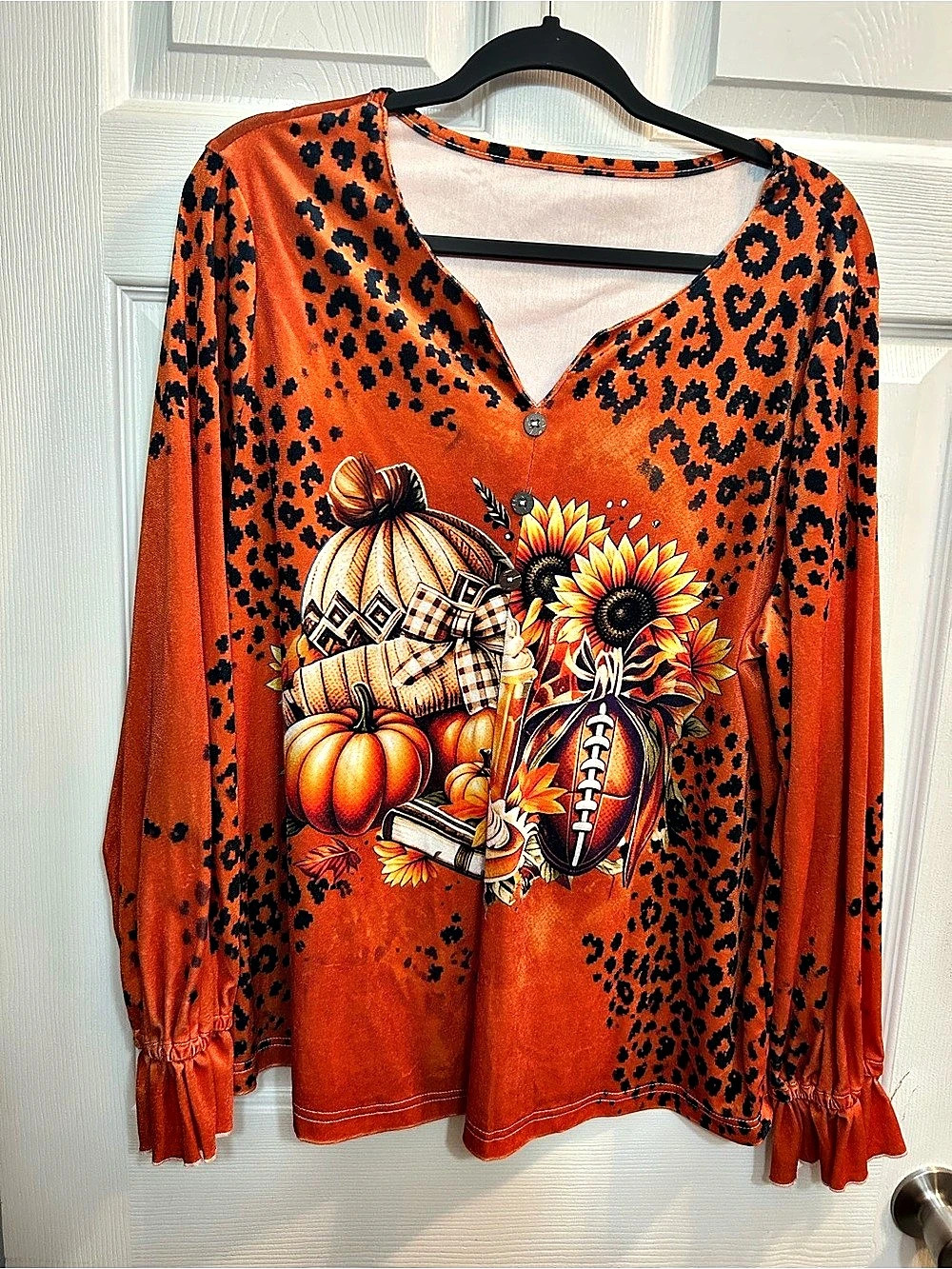 ofsdufy Orange Leopard Print V-Neck Blouse Size XXL